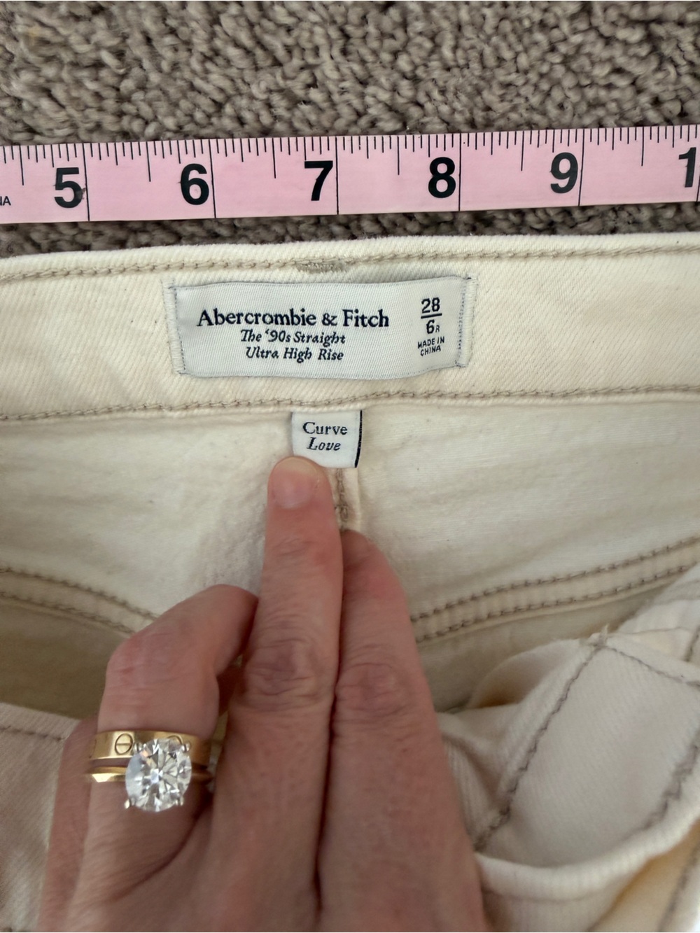 Abercrombie 90s straight ultra high rise split hem Off-White Jeans curve love - Picture 11 of 16